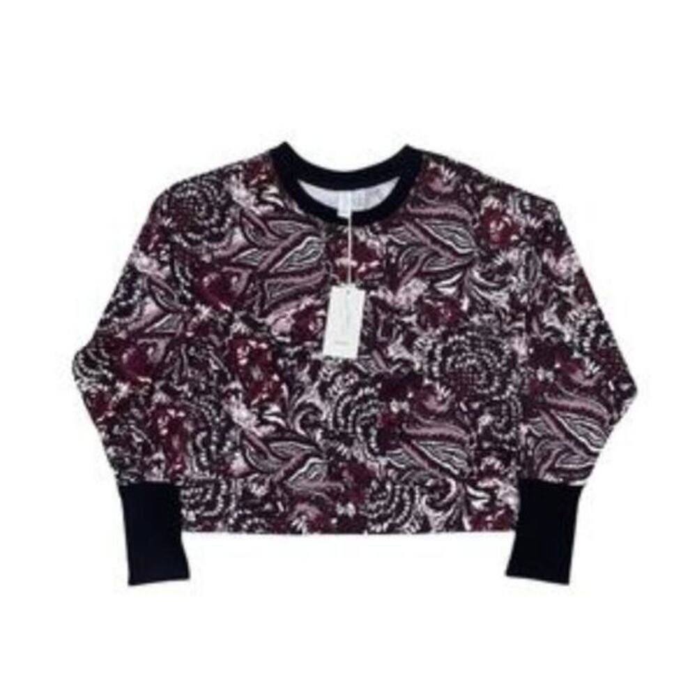 Joie Womens Paisley Print Cropped Sweatshirt Burgundy Black White Size Medium